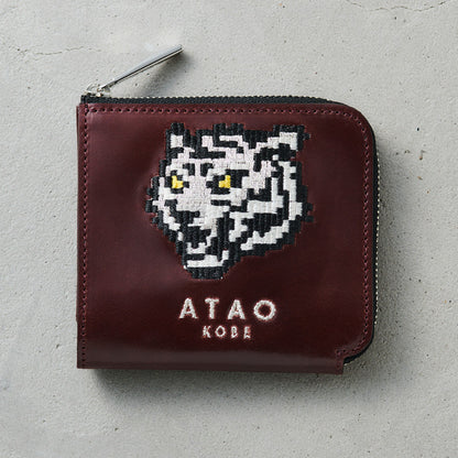 【限定】希少なコードバンのミニ財布｜銀糸で刺繍されたホワイトタイガー（白虎）